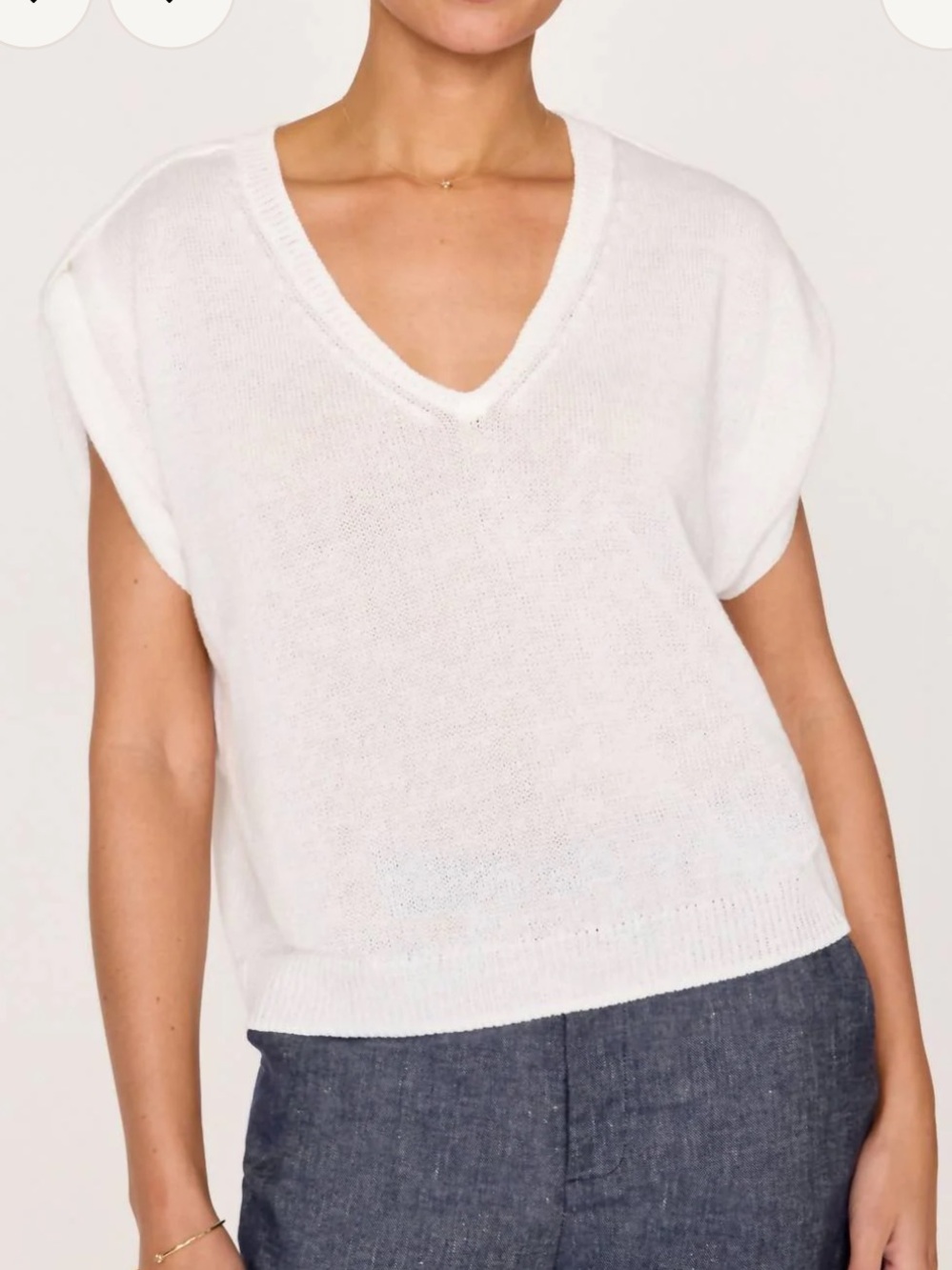 Brochu Walker Frances Linen & Cotton White V-Neck Sleeveless Knit Top